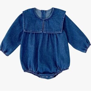 Baby Girl Blue Denim Baby Romper Bubble w/ cute Square Collar Size 12M